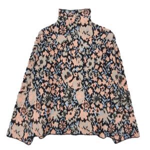 NEW Zara Wool Oversized Vintage Floral Jacquard Mock Neck Grandma Sweater Small